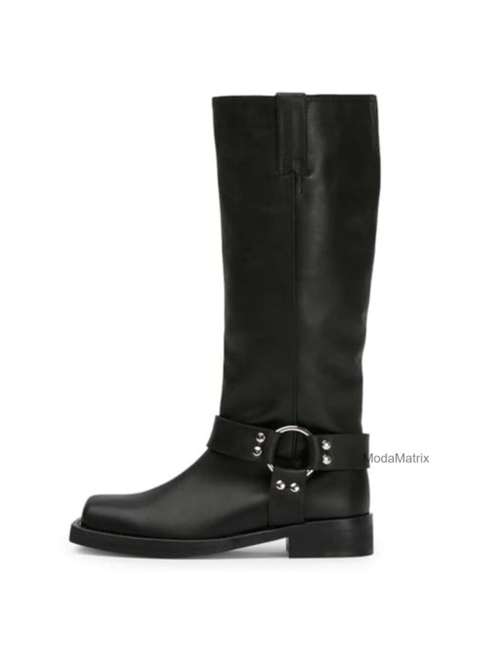 Women's Knee High Boots Square Toe Low Heel Buckle Wide Calf